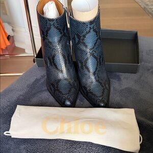 Chloe Navy Snake Print Ankle Booties